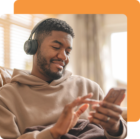 Happy man listening to music